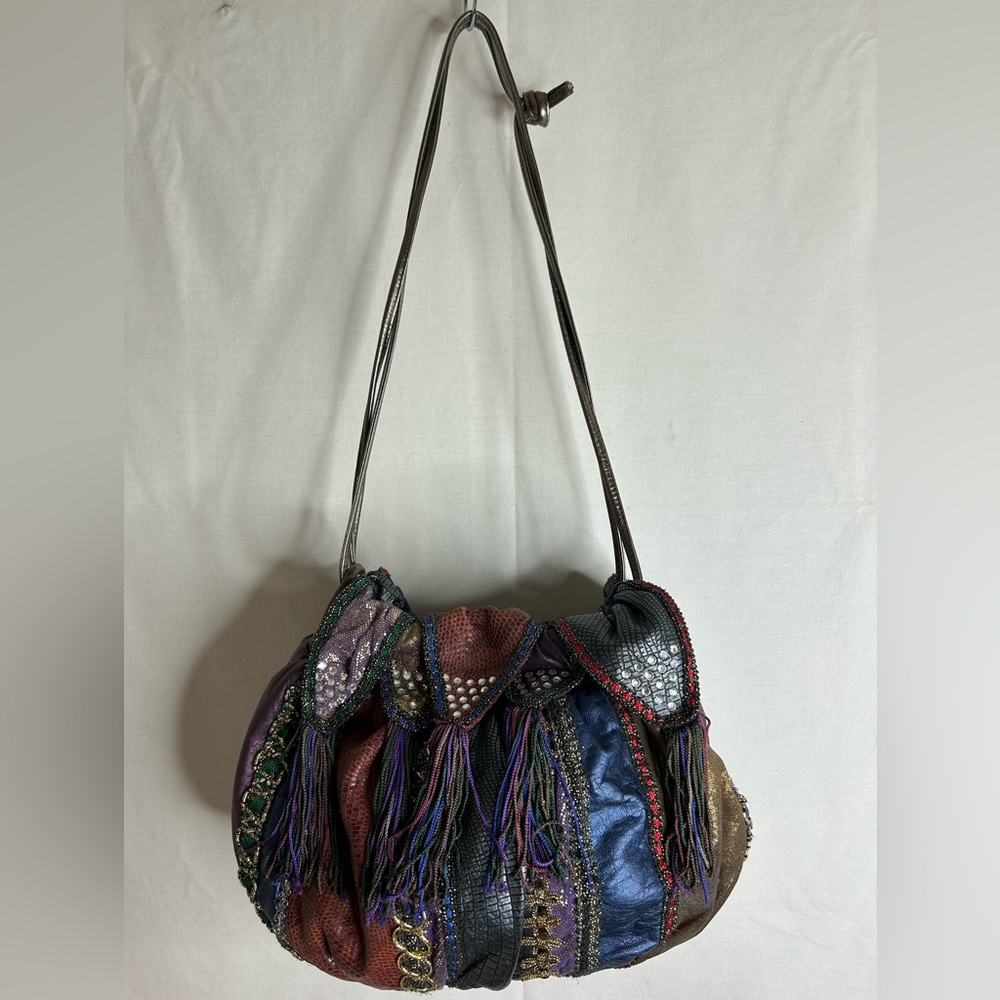 Vintage 80’s Rita Diana Mylinka Skyrocket Drawstring Leather Embellished Purse - Picture 10 of 10